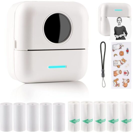 Mini Label Printer, Mini Photo Printer for Smartphones, Sticker Thermal Printer, Photo Printer for Travel Journal, Logo, Notes, Diary, List, Memo--